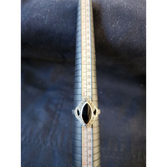 Silver 925 Marcasite And Black Stone Regency Bridgerton Style Ring Size 9 - Picture 2 of 4